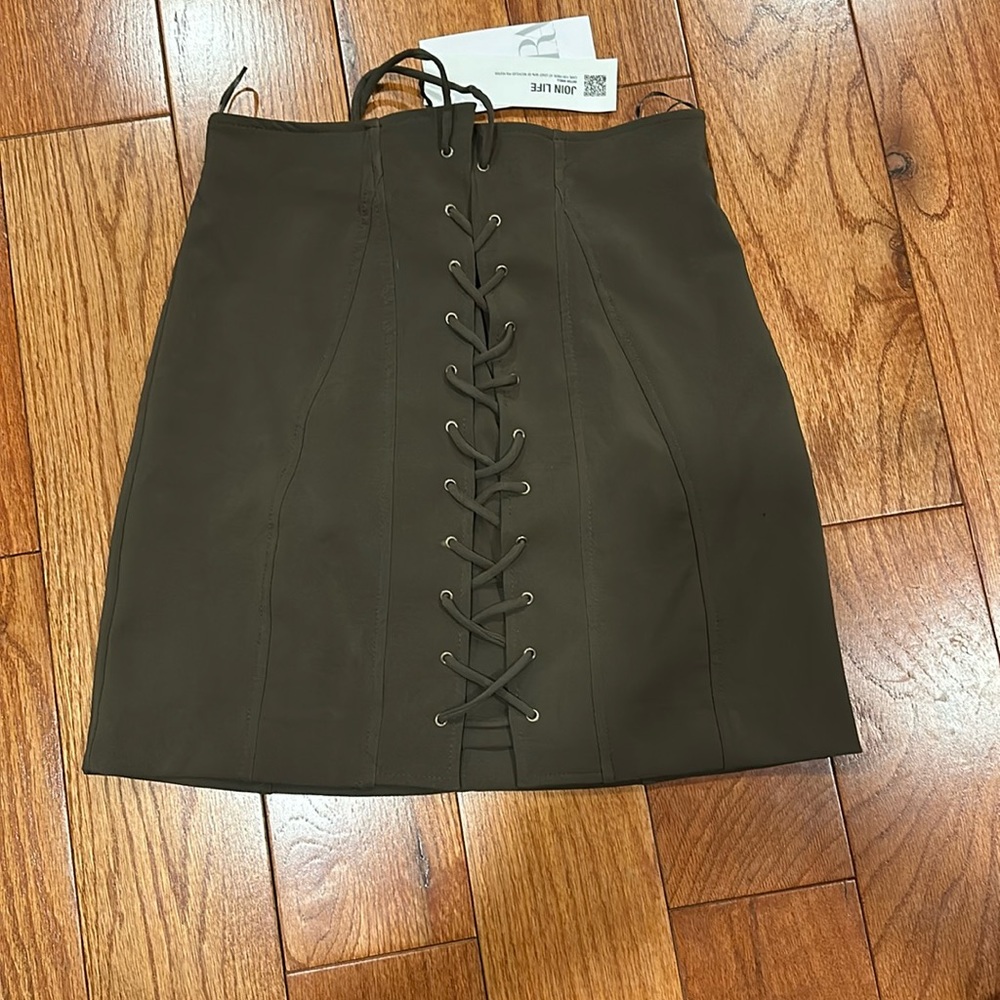 zara mini lace up skirt dark green size small